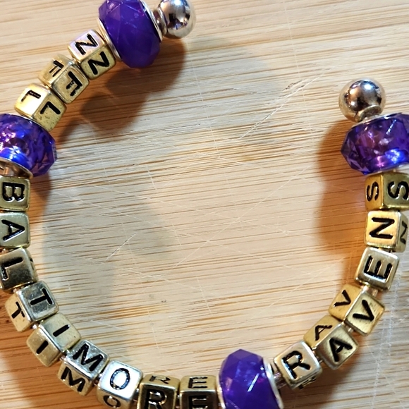 Hand Crafted NFL Ravens Cuff Bracelet Gold Purple Baltimore Football Jewelry - Picture 3 of 8